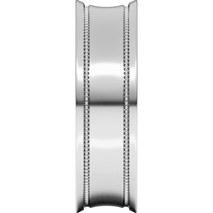 14K White Gold Milgrain Stepped-Edge Concave Band
