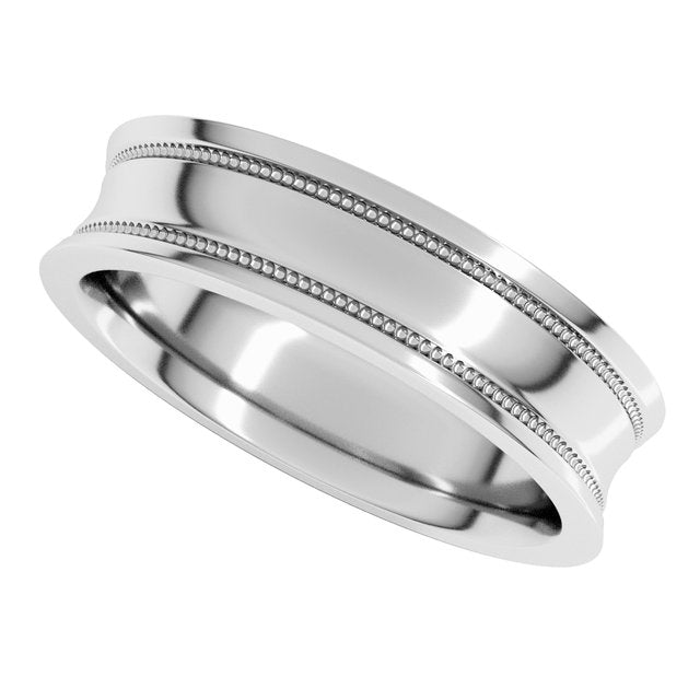14K White Gold Milgrain Stepped-Edge Concave Band
