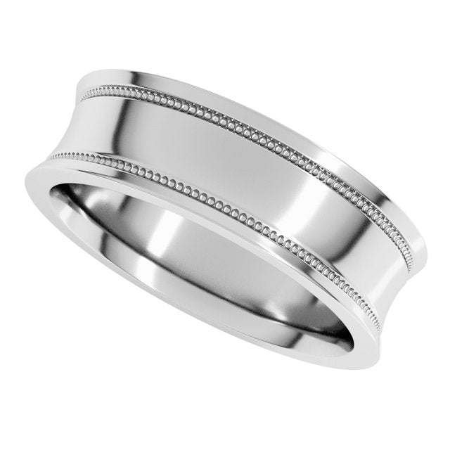 14K White Gold Milgrain Stepped-Edge Concave Band