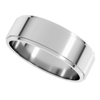 14K White Gold Stepped-Edge Flat Band