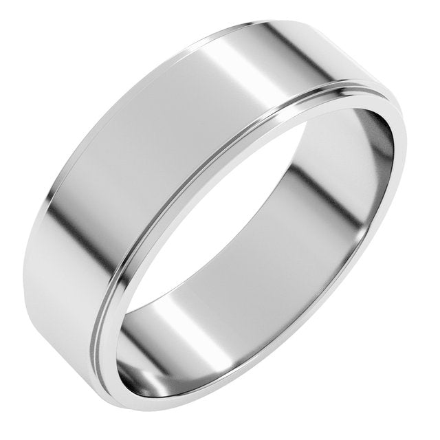 14K White Gold Stepped-Edge Flat Band