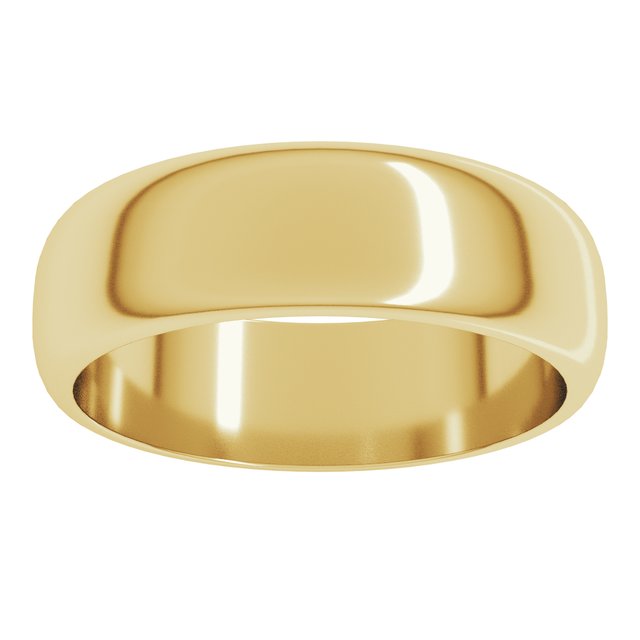 14K Yellow Gold Half Round Band, 6.5 mm