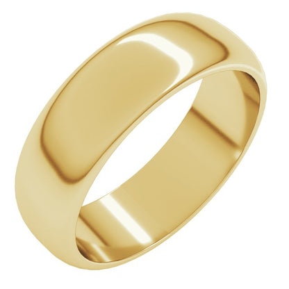 14K Yellow Gold Half Round Band, 6.5 mm