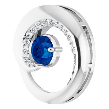 14K White Gold Natural Blue Sapphire & 1/5 CTW Natural Diamond Pendant