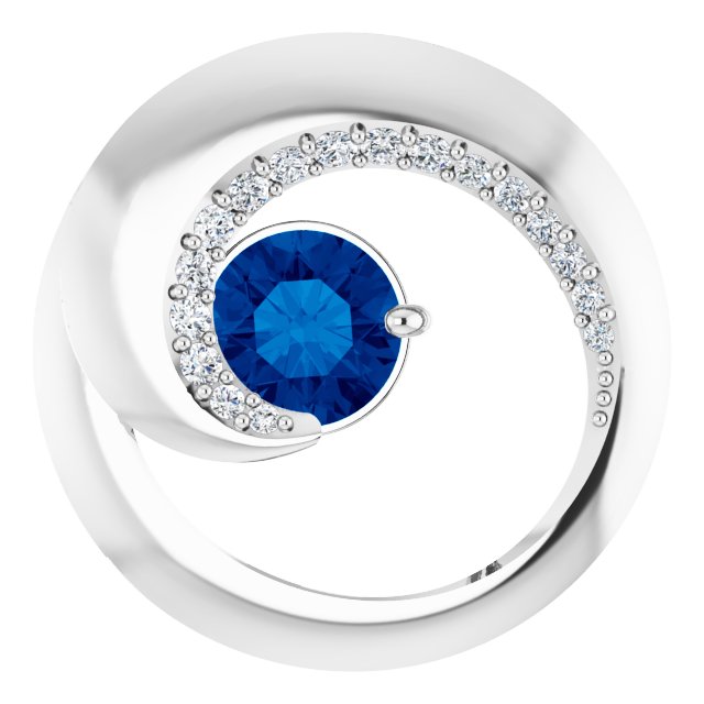 14K White Gold Natural Blue Sapphire & 1/5 CTW Natural Diamond Pendant
