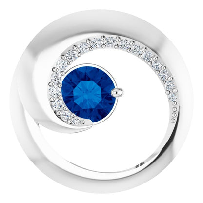 14K White Gold Natural Blue Sapphire & 1/5 CTW Natural Diamond Pendant
