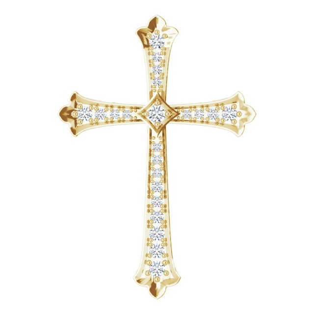 14K Yellow Gold 1 CTW Natural Diamond Cross Pendant, 44.3 x 31 mm