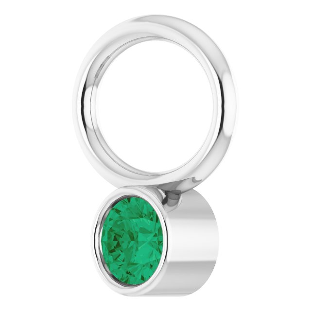 Lab-Grown Emerald Bezel-Set Hoop Dangle, 6.17 mm x 8.51 mm