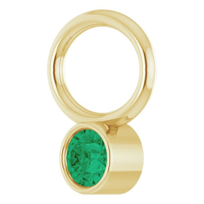 Lab-Grown Emerald Bezel-Set Hoop Dangle, 6.17 mm x 8.51 mm