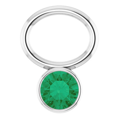 Lab-Grown Emerald Bezel-Set Hoop Dangle, 6.17 mm x 8.51 mm