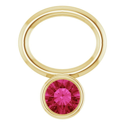 Lab-Grown Ruby Bezel-Set Hoop Dangle, 6.17 mm x 8.51 mm