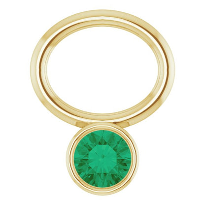 Lab-Grown Emerald Bezel-Set Hoop Dangle, 6.17 mm x 8.51 mm