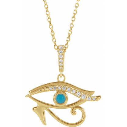 Sterling Silver Natural Black Onyx & .08 CTW Natural Diamond Eye of Horus Pendant