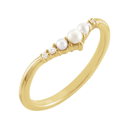Cultured White Seed Pearl & .03 CTW Natural Diamond Contour Band