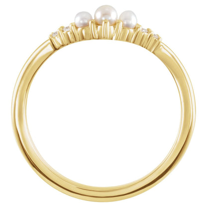 Cultured White Seed Pearl & .03 CTW Natural Diamond Contour Band