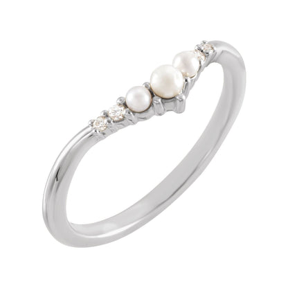Cultured White Seed Pearl & .03 CTW Natural Diamond Contour Band
