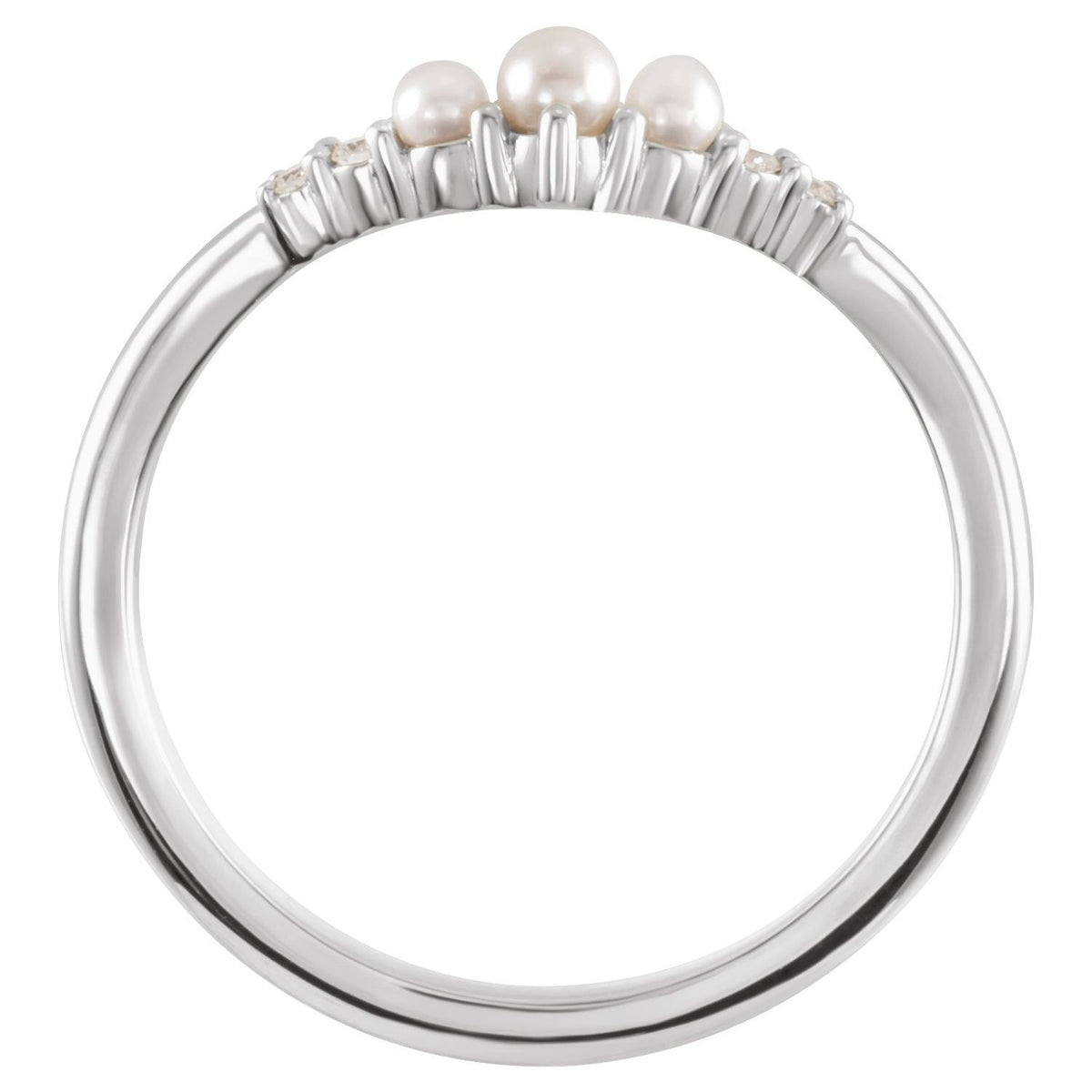 Cultured White Seed Pearl & .03 CTW Natural Diamond Contour Band