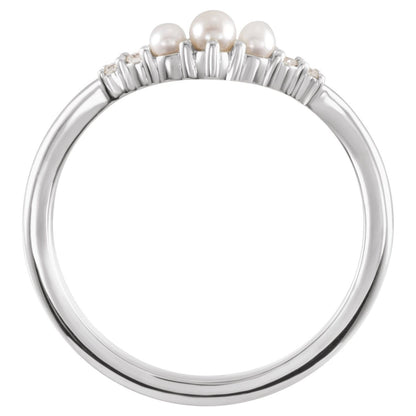 Cultured White Seed Pearl & .03 CTW Natural Diamond Contour Band