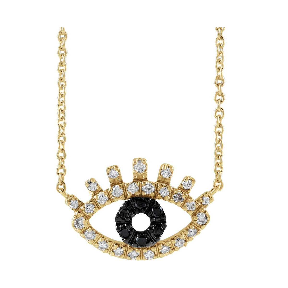 14K Yellow Gold 1/8 CTW Natural Black & White Diamond Evil Eye 18" Necklace