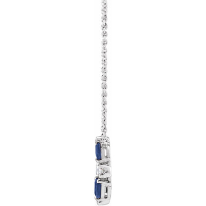 14K White Gold Natural Blue Sapphire & 1/10 CTW Natural Diamond Circle 18" Necklace