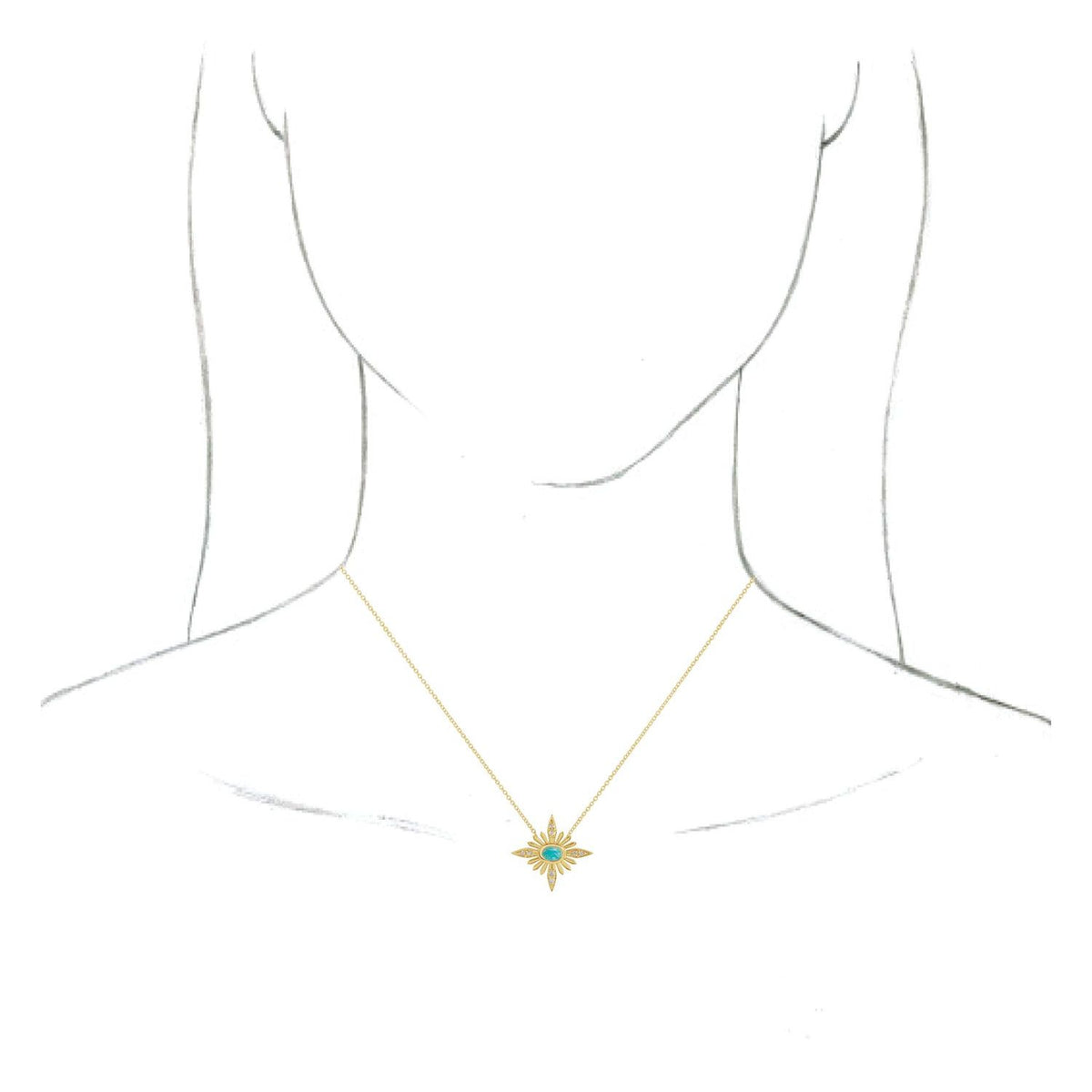 14K Yellow Gold Natural Turquoise & .08 CTW Natural Diamond 16-18" Necklace