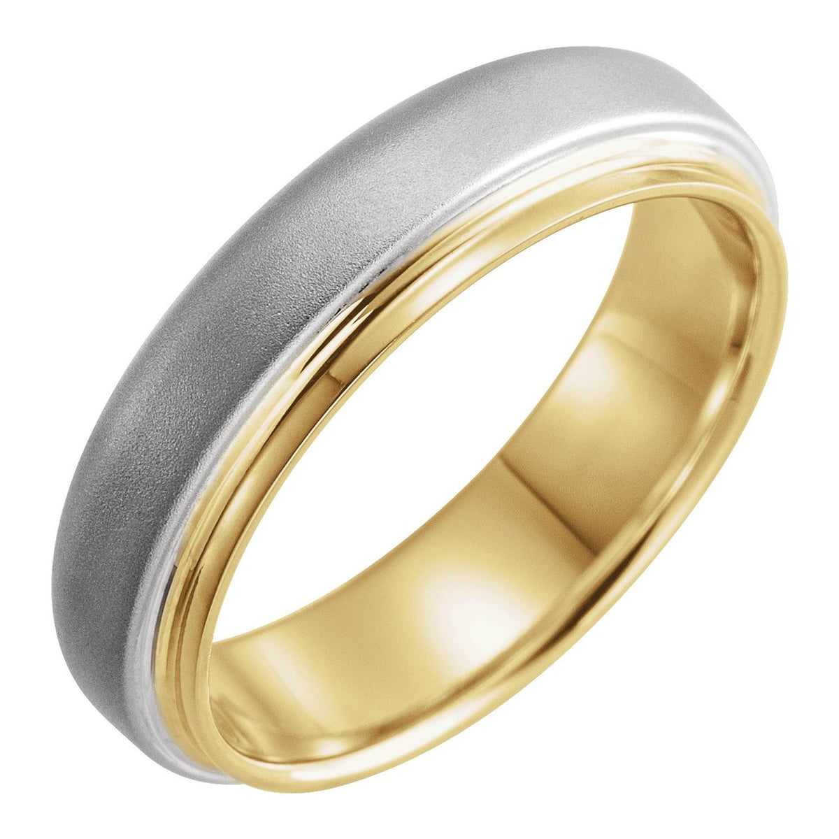 14K Yellow/White Gold Stepped-Edge Comfort-Fit Flat Band