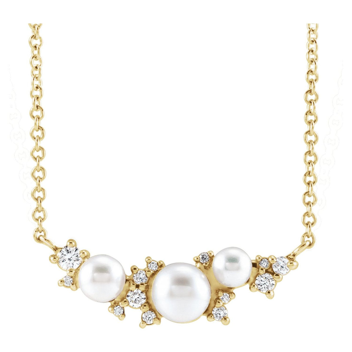 14K Yellow Gold Cultured White Akoya Pearl & .08 CTW Natural Diamond 16" Necklace