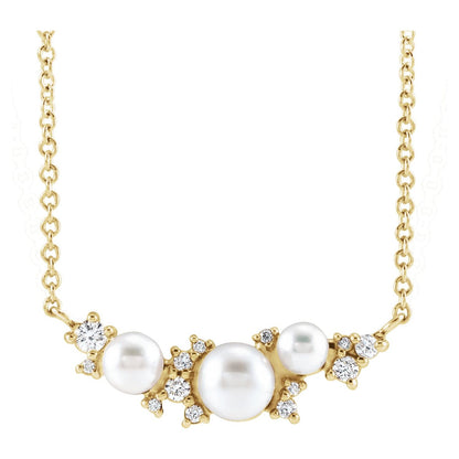 14K Yellow Gold Cultured White Akoya Pearl & .08 CTW Natural Diamond 18" Necklace