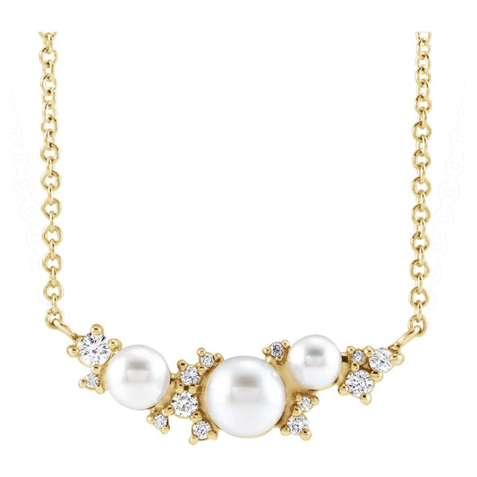 14K Yellow Gold Cultured White Akoya Pearl & .08 CTW Natural Diamond 18" Necklace