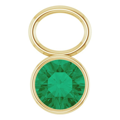 Lab-Grown Emerald Bezel-Set Hoop Dangle, 6.17 mm x 8.51 mm