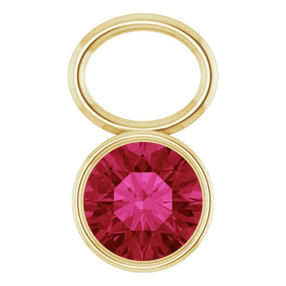 Lab-Grown Ruby Bezel-Set Hoop Dangle, 6.17 mm x 8.51 mm