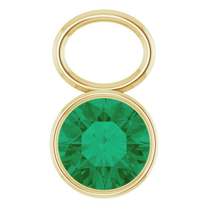 Lab-Grown Emerald Bezel-Set Hoop Dangle, 6.17 mm x 8.51 mm