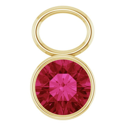 Lab-Grown Ruby Bezel-Set Hoop Dangle, 6.17 mm x 8.51 mm