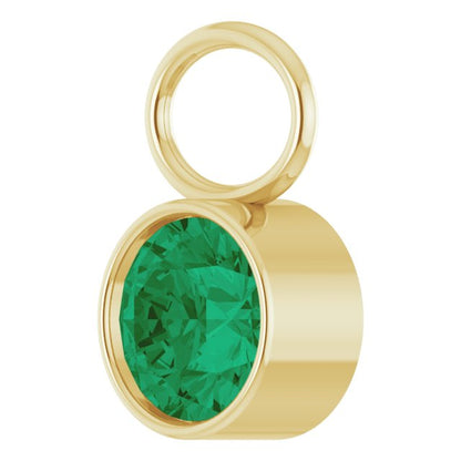 Lab-Grown Emerald Bezel-Set Hoop Dangle, 6.17 mm x 8.51 mm