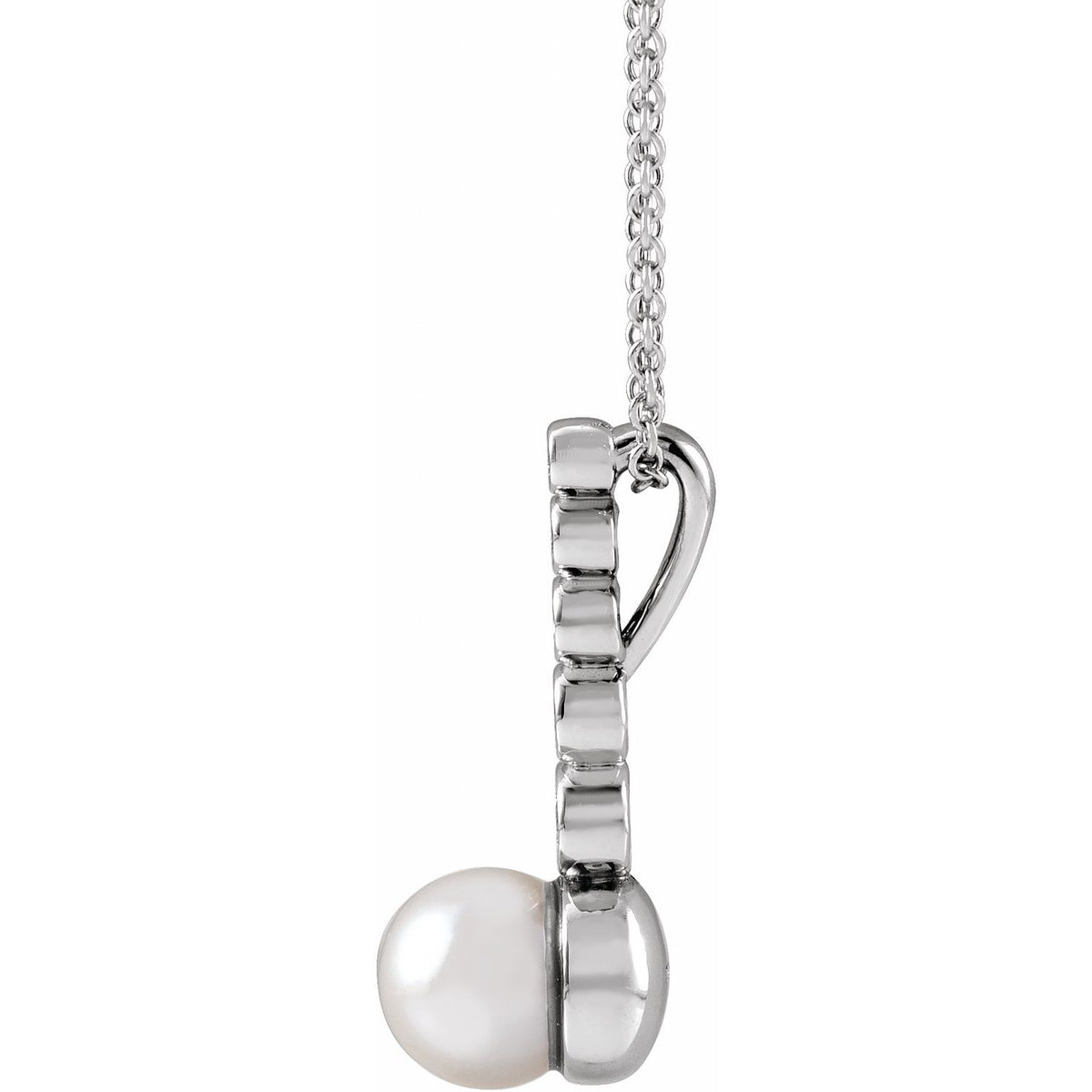 14K White Gold Cultured White Akoya Pearl & 1/8 CTW Natural Diamond Bar 16-18" Necklace