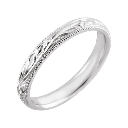 Hand-Engraved Milgrain Sculptural Comfort-Fit Half-Round Band