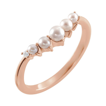 Pearl & .03 CTW Natural Diamond Contour Band