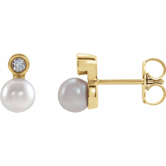 Cultured White Akoya Pearl & .03 CTW Natural Diamond Earrings
