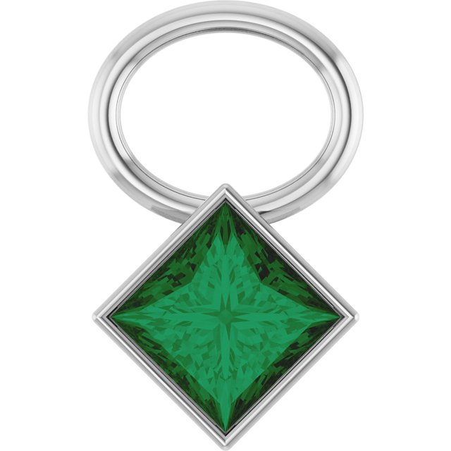 Lab-Grown Emerald Hoop Dangle, 5.08 mm x 8.29 mm