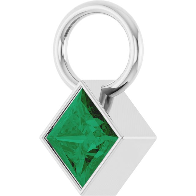 Lab-Grown Emerald Hoop Dangle, 5.08 mm x 8.29 mm