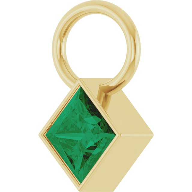 Lab-Grown Emerald Square Bezel-Set Hoop Dangle