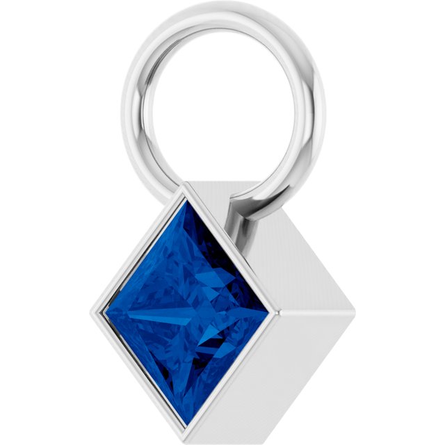 Platinum Lab-Grown Sapphire Square Bezel-Set Hoop Dangle