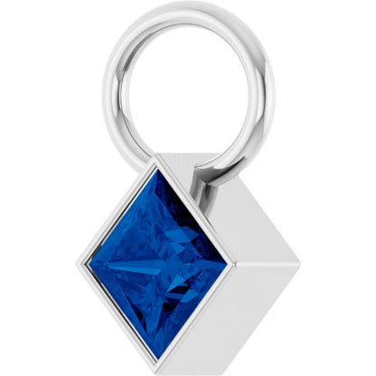 Platinum Lab-Grown Sapphire Square Bezel-Set Hoop Dangle