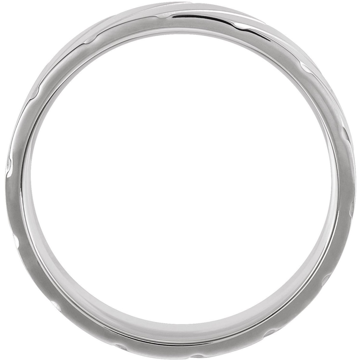 14K White Gold Diagonal Grooved Comfort-Fit Flat Band