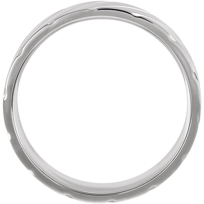 14K White Gold Diagonal Grooved Comfort-Fit Flat Band