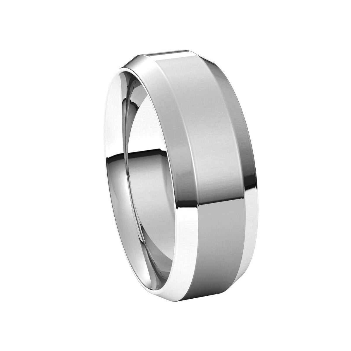 14K X1 White Gold Beveled-Edge Comfort-Fit Flat Band