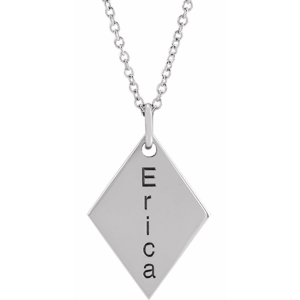 Sterling Silver Engravable Diamond-Shaped 16-18" Necklace