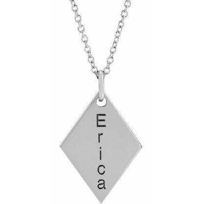 Sterling Silver Engravable Diamond-Shaped 16-18" Necklace