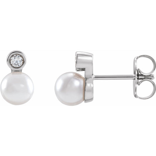 Cultured White Akoya Pearl & .06 CTW Natural Diamond Earrings