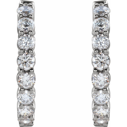 14K White Gold 2 CTW Natural Diamond Inside-Outside Hinged Hoop Earrings